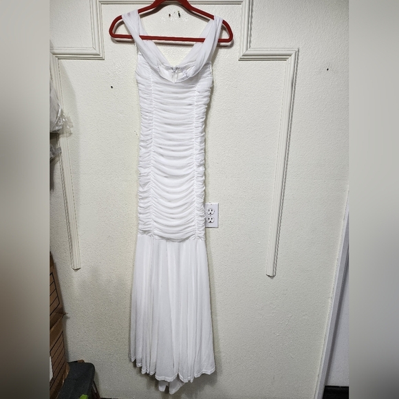 Lulus Divinely Romantic White Mesh Off-the-Shoulder Mermaid Maxi Dress Wedding - Picture 6 of 9